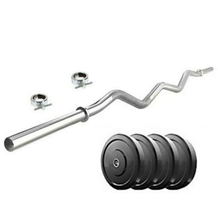 SX Fitness Home Gym Setup Combo Pack 4 Kg Rubber Weight with 3 Feet Curl Rod with 2 Locks Rubber Weight (1 Kg X 4 Plates)