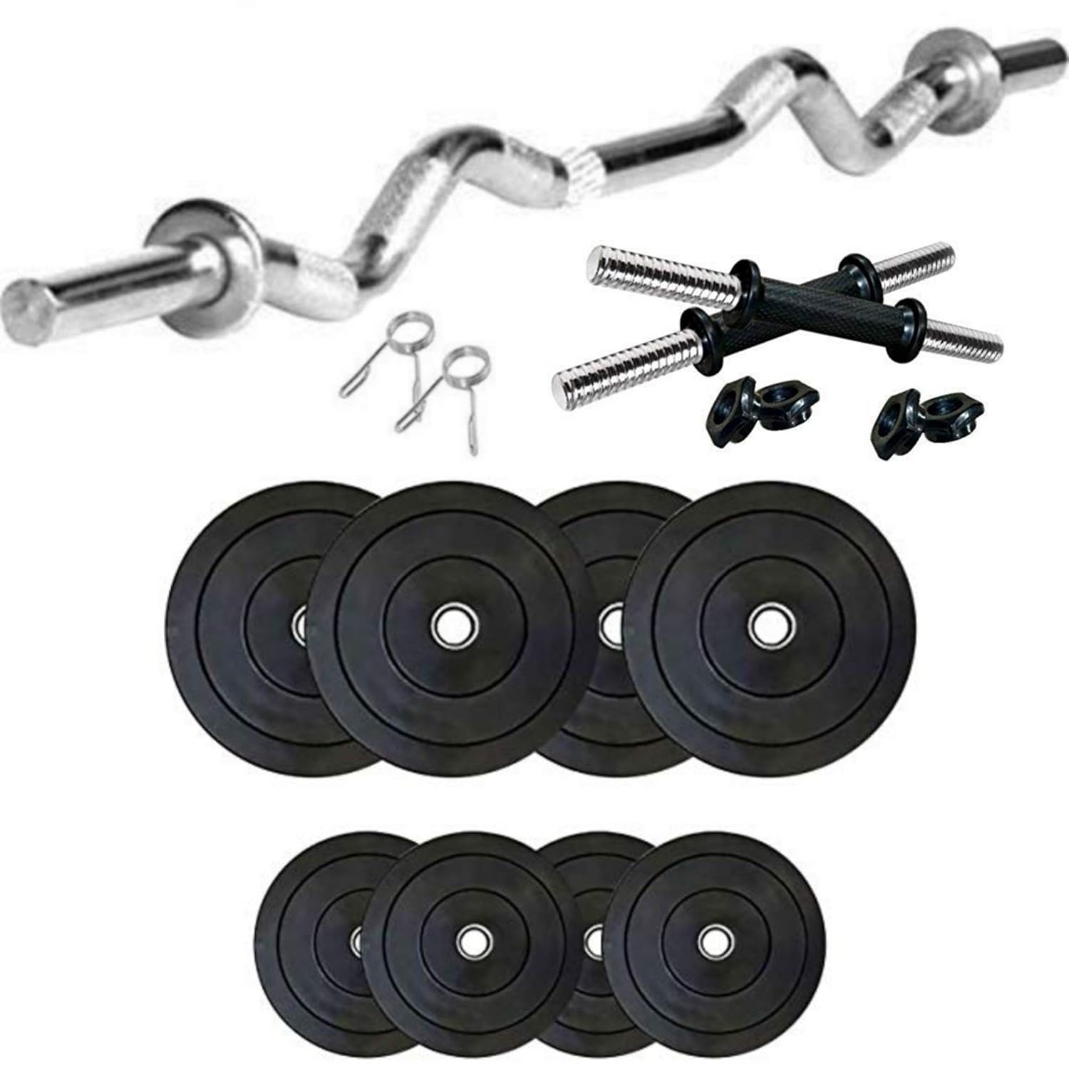 SX Fitness Home Gym Setup Combo Pack of 14 Kg Rubber Weight Plates (1Kg X 4 Plates, 2.5Kg X 4 Plates) with Dumbbell Rod and 3 Feet Curl Rod with 2 Locks Fitness & Exercise kit