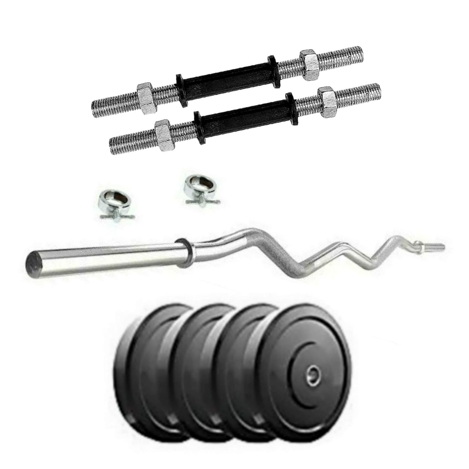 SX Fitness Home Gym Setup Combo Pack of 20 Kg Rubber Weight (5 Kg X 4) with Solid Dumbbell Rod, 3 Feet Curl Rod with 2 Locks for Home Gym Exercise & Fitness kit