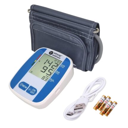 Sahyog Wellness Fully Automatic Upper Arm Digital Blood Pressure Monitor Machine with Normal Sized Cuff having USB Cable & Battery (White)