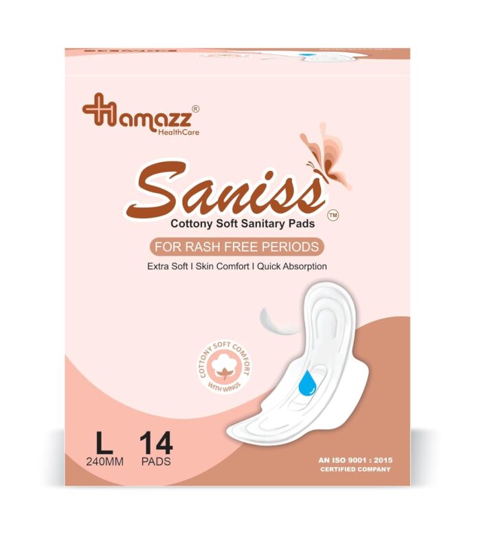 Saniss Cottony Soft Regular Sanitary Pads for Women & Teens – 14 Count, 240mm Long, Light Flow, Ultra-Thin, Rash-Free, Quick Absorption, Skin Comfort, Leak-Proof Protection