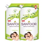 Santoor Fresh Gentle Hand Wash 650ml, Pack of 2 with Natural Goodness of Sweet Lime Peel & Tulsi| Rich Lathering Formula With Anti-Bacterial Properties| Soft on Hands| Soothes & Hydrates Skin