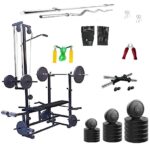Saporigo Home Gym Combo – 30 KG Classic Rubber Plates + 20-in-1 Adjustable Multi-Bench (Black, Double Support) | Rods, Dumbbells & Full Body Workout Accessories