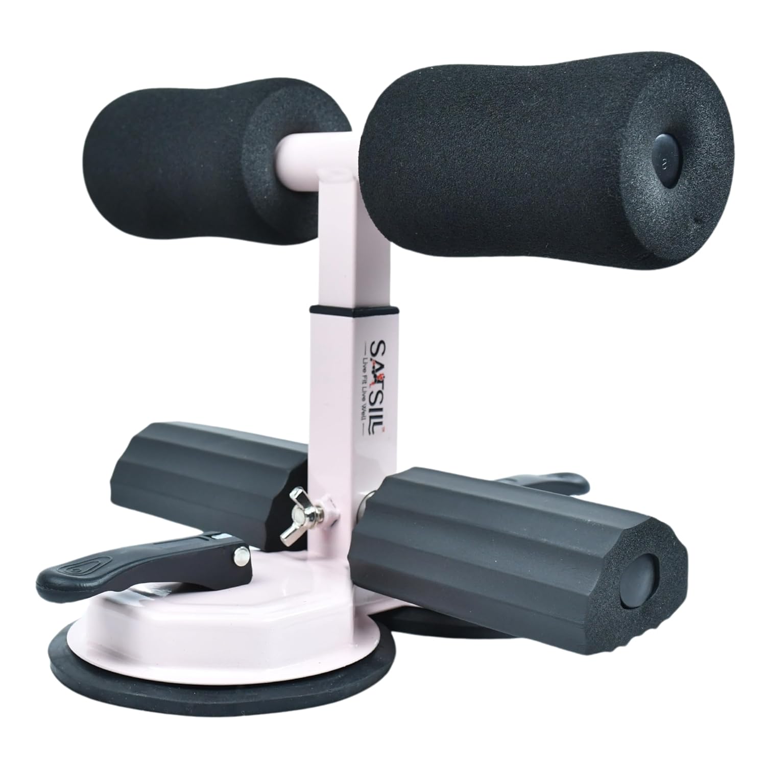 Satsill Sit Up Assistant Bar for Workout | Crunch Equipment for Abs | Situp Bar for Home Gym with Double Suction Cups | Adjustable Core & Leg Exercise Equipment, Pink