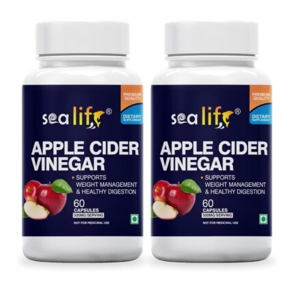 Sea Life Apple Cider Vinegar 500mg Capsules for Weight Loss Management (60 Veg Capsules Each),Boost Energy | Supports managing blood sugar levels | Improves Cholesterol Levels.Pack of-2