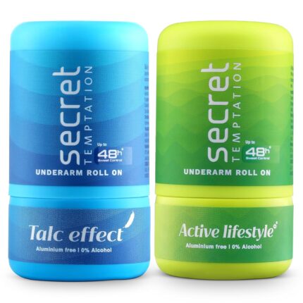 Secret Temptation Active Lifestyle and Talc Effect Roll-On for Women|Aluminium Free|Antiperspirant Roll On|Deodorant Roll On, Pack of 2 (50ml each)