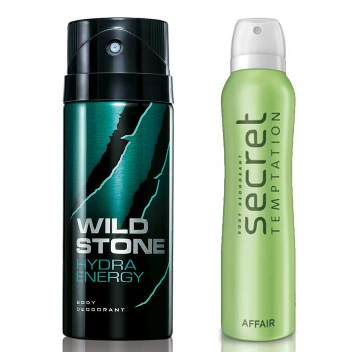 Secret Temptation Affair Deodorant For Women and Wild Stone Hydra Energy Deodorant for Men (150 ml each), Pack of 2