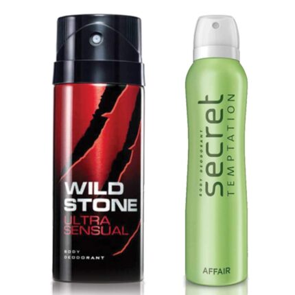 Secret Temptation Affair Deodorant For Women and Wild Stone Ultra Sensual Deodorant for Men (150 ml each), Pack of 2
