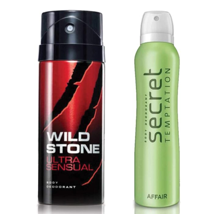 Secret Temptation Affair Deodorant For Women and Wild Stone Ultra Sensual Deodorant for Men (150 ml each), Pack of 2