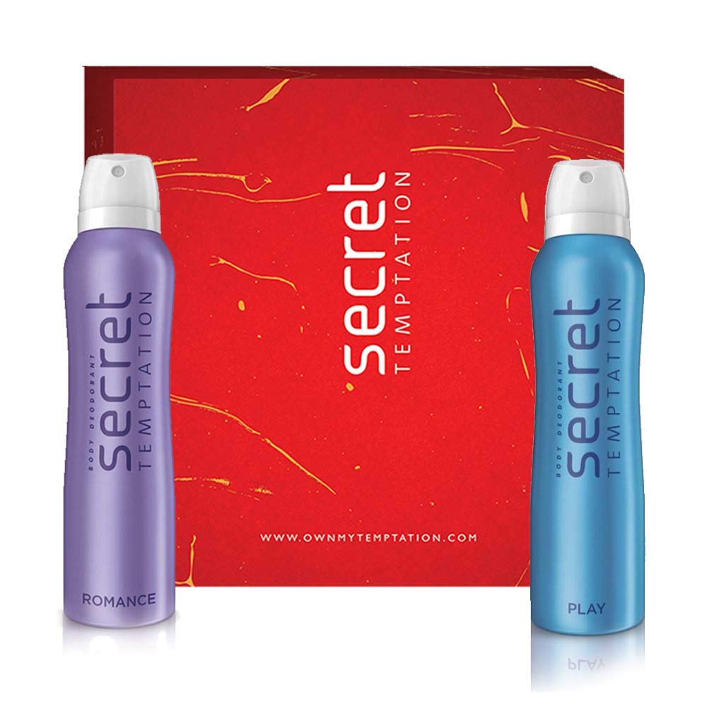 Secret Temptation Gift Box with Paly and Romance Deodorant for Women, Pack of 2 (150ml each)