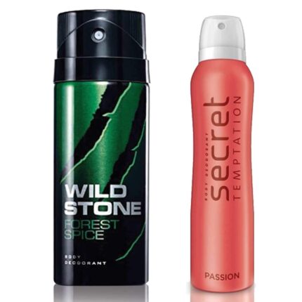 Secret Temptation Passion Deodorant For Women and Wild Stone Forest Spice Deodorant for Men (150 ml each), Pack of 2