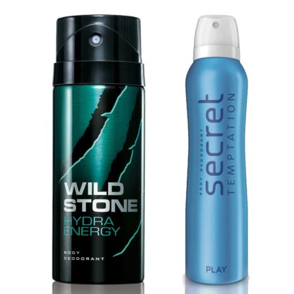 Secret Temptation Play Deodorant For Women and Wild Stone Hydra Energy Deodorant for Men (150 ml each), Pack of 2