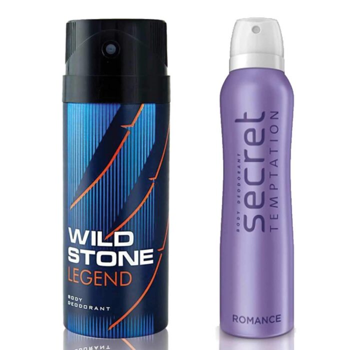 Secret Temptation Romance Deodorant For Women and Wild Stone Legend Deodorant for Men (150 ml each), Pack of 2