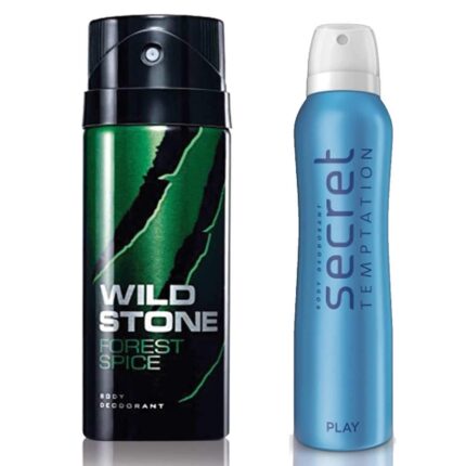 Secret Temptation and Wild Stone Play Deodorant For Women and Wild Stone Forest Spice Deodorant for Men (150 ml each), Pack of 2