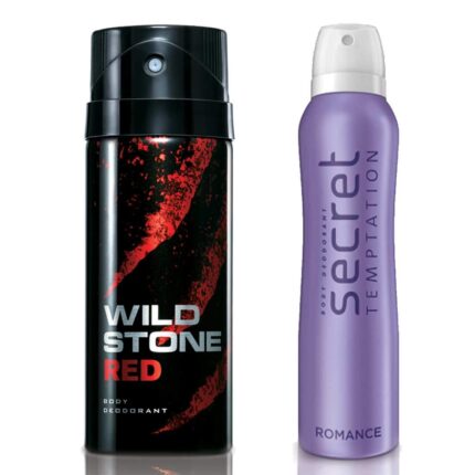 Secret Temptation and Wild Stone Romance Deodorant for Women and Wild Stone Red Deodorant for Men (150 ml Each), Pack of 2