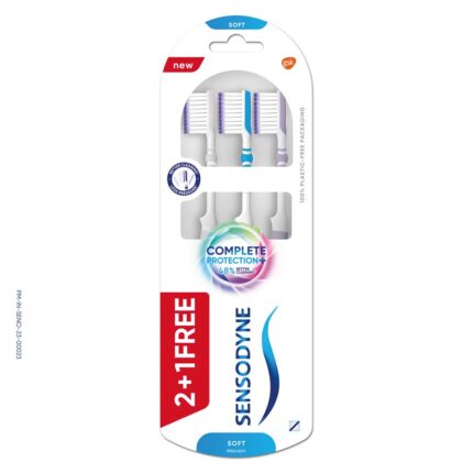 Sensodyne Toothbrush: Complete Protection+ Toothbrush With Flexible Neck For 48% Better Cleaning With Soft Tapered Bristles, 3 Piece (Buy 2 Get 1 Free), adult, manual
