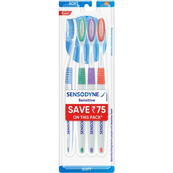 Sensodyne Toothpaste Repair & Protect, tooth paste for deep repair of sensitive teeth, 100 gm & Sensodyne Sensitive Manual Toothbrush with Soft Bristles for adult Pack - 4 Pieces,Multicolor