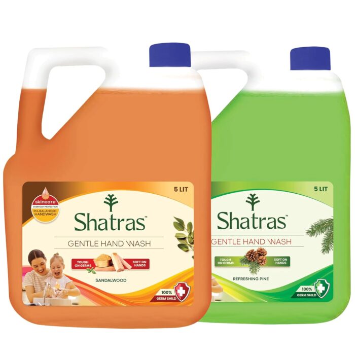 Shatras Handwash Liquid Refill Can - Refresh Pine & Sandalwood | pH Balanced | Soothes & Hydrates Skin | Antibacterial 99.9% Germ-Protect | Soft On Hands (Pack Of - 2, 5L each)