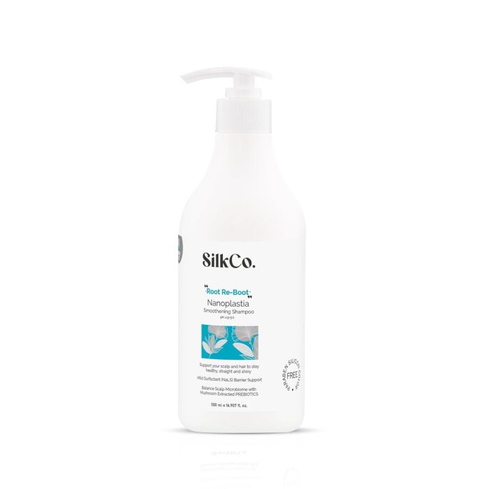 SilkCo Root ReBoot Nanoplastia Smoothening Shampoo-500ML | Reduces HAIRFALL upto 90% after treatment | Sulphate Free | Balance Scalp Microbiome with Mushroom Extracted PREBIOTICS | For Women & Men