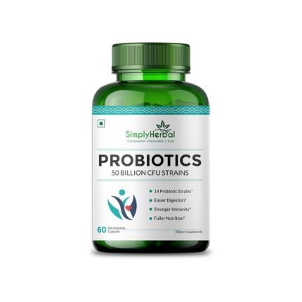 Simply Herbal Probiotics 50 Billion CFU - 14 Strains | Gut Health, Digestion, Immunity & Metabolism Support | 60 Capsules