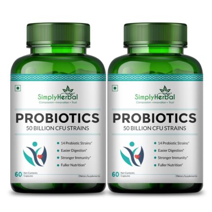 Simply Herbal Probiotics Supplement capsule 50 Billion with 14 Probiotic Digestive Enzyme Strains Promotes Stomach Gut Health and Supports Metabolism Boost for Men & Women - 60 counts (Pack of 2)