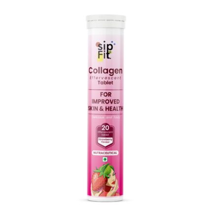 SipnFit Collagen Builder Bubbly Effervescent - 20 Tablets (Strawberry) for Hydrated Skin & Anti-Aging | Amino Acid Blend For Collagen Production | Vitamin C & E | 100% Vegan