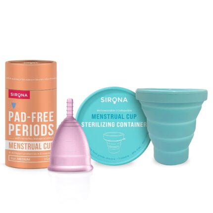 Sirona Collapsible Silicone Cup Foldable Sterilizing Container Cup for Menstrual Cup - 1 Unit with Reusable Menstrual Cup - Medium (Pack of 1) | Kills 99% of Germs |