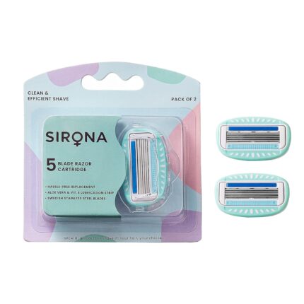 Sirona Hair Removal Razor Blades/Refills/Cartridges for Women – Pack of 2 | 5 Swedish Stainless Steel Blades | With Aloe Vera & Vitamin E Lubrication Strip