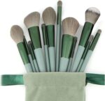 Sloane 13 Pcs Makeup Brushes Set, Foundation Powder Concealer Eyeshadow Blush Highlighter Eyebrow Brush Make up Brush Set, Travel Makeup Brushes with Cloth Bag for Beginner and Makeup Artist (Green)