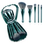 Sloane 5PCS Mini Mermaid-Inspired Makeup Brushes Kit - Portable Mirror Case. Features Lip Brush, Blending Powder Brush, and Eyeshadow Brush for Effortless On-the-Go Beauty (Multicolor)