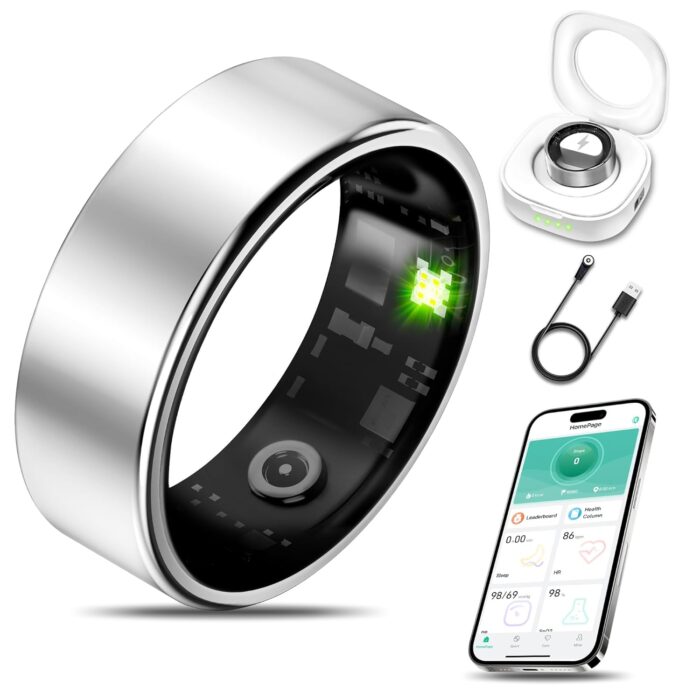Smart Health Ring for Women Men Fitness Tracker with Heart Rate, Blood Oxygen, Blood Pressure, Sleep Monitoring, Step Counting, IP68 Waterproof for iPhone and Android, No Subscription Fee, Silver 11