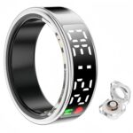 Smart Ring Health Fitness Tracker, Touch Screen Smart Ring for Men and Women, Sleeping Steps Heart Rate Blood Oxygen Monitor, Remote Photography LED Display Ring Waterproof Fitness Ring (Silver, 9)