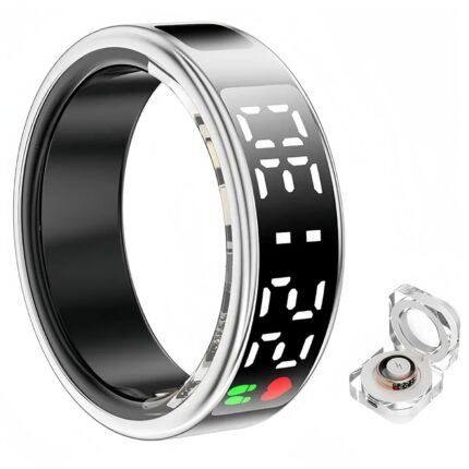 Smart Ring Health Fitness Tracker, Touch Screen Smart Ring for Men and Women, Sleeping Steps Heart Rate Blood Oxygen Monitor, Remote Photography LED Display Ring Waterproof Fitness Ring (Silver, 9)