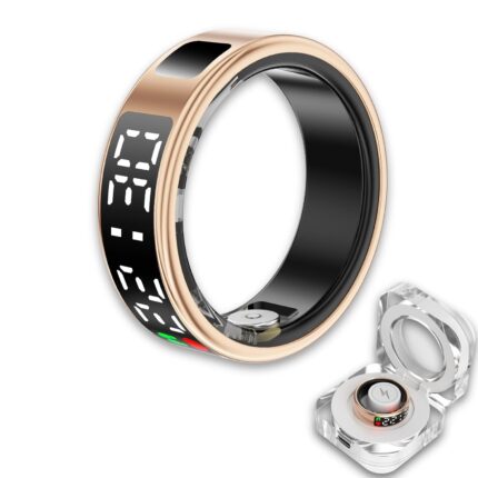 Smart Ring Health Tracker, Wearable Sleep Heart Rate Step Blood Oxygen Tracker, IP68 Waterproof Smart Ring with LED Screen to Track All Your Important Health Indicators (Gold, 11)