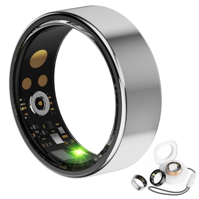 Smart Ring Health Tracker for Women Men, Fitness Ring with Steps, Distance & Calorie Count, Fitness Tracker with Sleep, Heart Rate, Blood Oxygen Real Time Monitor, IP68 Waterproof (Silver, 11#)