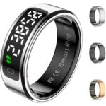 Smart Ring Health Tracker with Display Screen, Sleep Tracker with Heart Rate, Fitness Ring Step Tracker for Activity Monitoring/Steps/Calories,Wireless Charging, for iOS Android (Silver,9#)