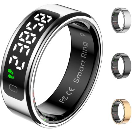 Smart Ring Health Tracker with Display Screen, Sleep Tracker with Heart Rate, Fitness Ring Step Tracker for Activity Monitoring/Steps/Calories,Wireless Charging, for iOS Android (Silver,9#)
