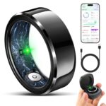 Smart Ring for Women Men, Fashion Modern Minimalist Fitness Ring& Sleep Tracker Ring with Heart Rate,Blood Pressure,Waterproof Health Ring,No Subscription,Travel-Friendly Couple Gift(Size12, Black)