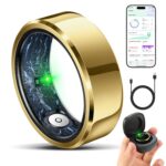 Smart Ring for Women Men,Fashion Modern Minimalist Fitness Ring & Sleep Tracker Ring with Heart Rate,Blood Pressure, Waterproof Health Ring, No Subscription,Travel-Friendly Couple Gift (Size 9, Gold)