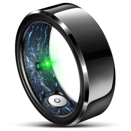 Smart Ring for Women Men,Fashion Modern Minimalist Fitness Ring& Sleep Tracker Ring with Heart Rate,Blood Pressure,5ATM Waterproof Health Ring,No Subscription,Travel-Friendly Couple Gift(Size 9,Black)
