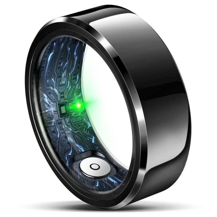 Smart Ring for Women Men,Fashion Modern Minimalist Fitness Ring& Sleep Tracker Ring with Heart Rate,Blood Pressure,5ATM Waterproof Health Ring,No Subscription,Travel-Friendly Couple Gift(Size 9,Black)