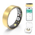 Smart Rings for Women Men, Fitness Tracker with Heart Rate,Blood Oxygen, Blood Pressure, Step Tracker,Sleep Monitoring,No Subscription Fee, IP68 Waterproof Smart Ring for iphone & Android(Gold 9)