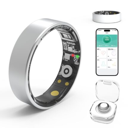 Smart Rings for Women Men,Fitness Tracker Ring,Heart Rate,Blood Oxygen,Blood Pressure,Step Tracker,Sleep Monitoring,No Subscription Fee,IP68 Waterproof Smart Ring for iphone&Android,Size Kit(Silver 8)
