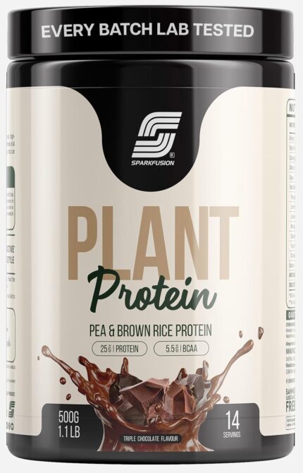 Sparkfusion Vegan Plant Protein Powder|Organic Isolated Pea & Brown Rice Protein|25 gm Protein & All Essential Amino Acids|Easy To Digest| Triple Chocolate Flavour 500 gm(Unisex)