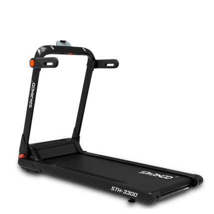 Sparnod Fitness Walking Pad Treadmill for Home Use 2.5 HP Peak DC Motor 100% Assembled Store Under Bed/Sofa Remote Control BT Speaker LED Display Mobile Holder Anti-Slip Belt ((STH-3300 (5.5 HP Peak))