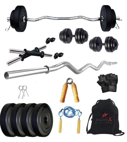 StarX PVC 12 Kg Home Gym Combo with 3 Feet Rod and Accessories