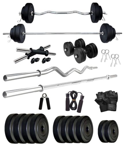 StarX PVC 8KG Weigt with 3Ft Curl Rod and 5Ft Straight Rod with Accessory Home Gym Combo