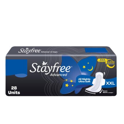 Stayfree Advanced XXL All Night Soft Cover Sanitary Pads For Women With Wings, 28 Pads