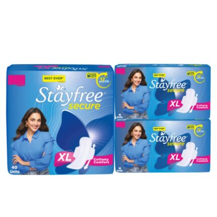 Stayfree Secure XL | Combo packs 76 Pads | Cottony Soft Sanitary Pads for Women | with Leak Lock Technology | Odour Control | Absorbs Upto 100% Fluid | Up to 12 Hours of Protection |