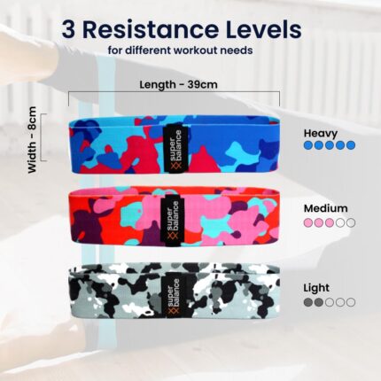 Super Balance Hip Resistance Bands | 3 Different Resistance Levels | for Legs | Booty | Fabric Bands | Soft | Non-Slip | Strength Training | Toning | Yoga